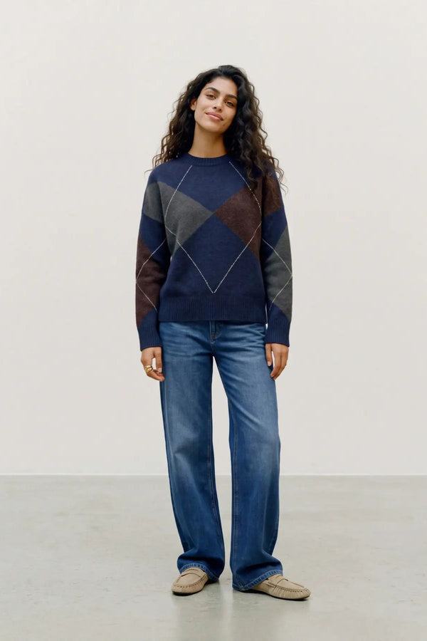 VERO MODA Boom Argyle Round Neck Jumper - Navy