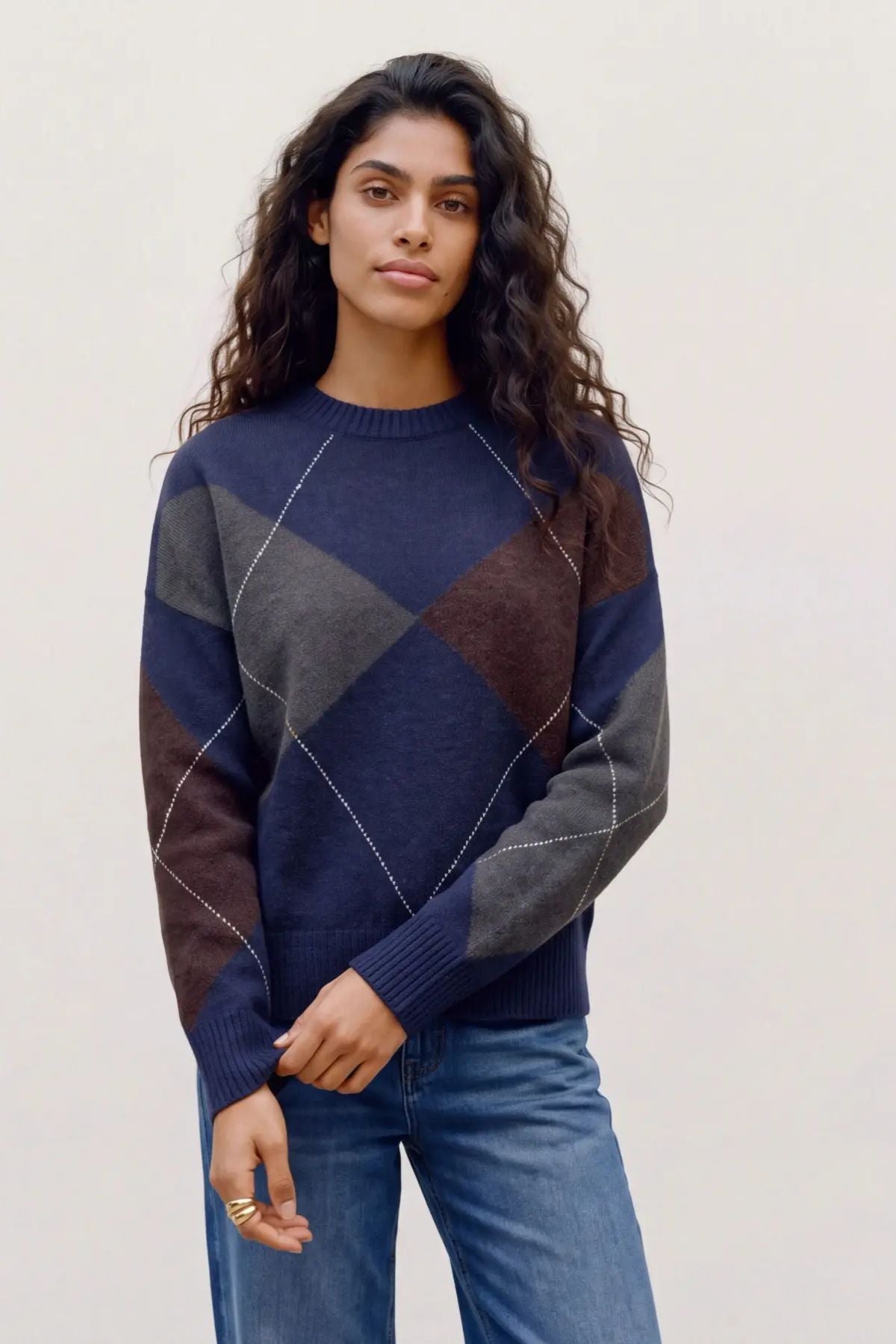 VERO MODA Boom Argyle Round Neck Jumper - Navy