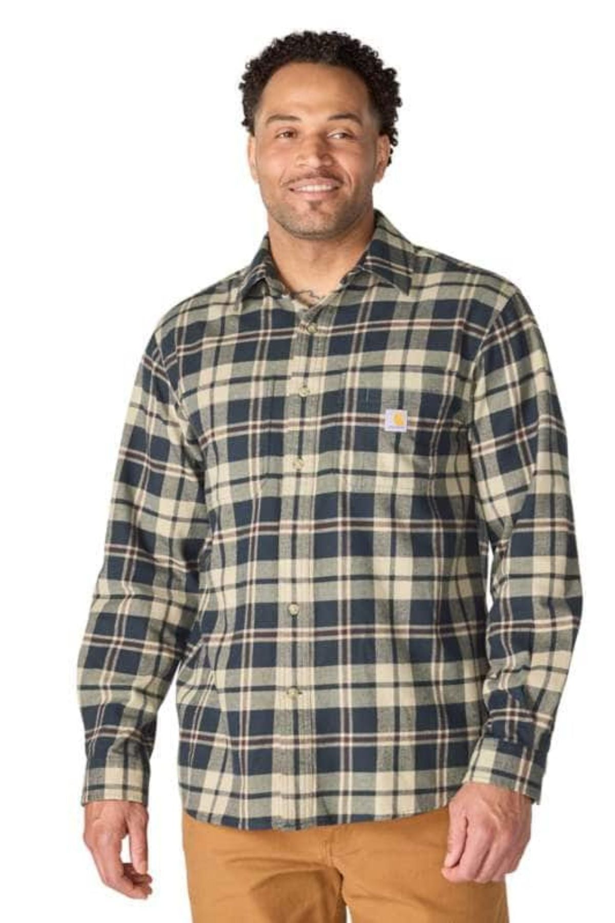 CARHARTT Rugged Flex Flannel Long Sleeve Plaid Shirt - Navy