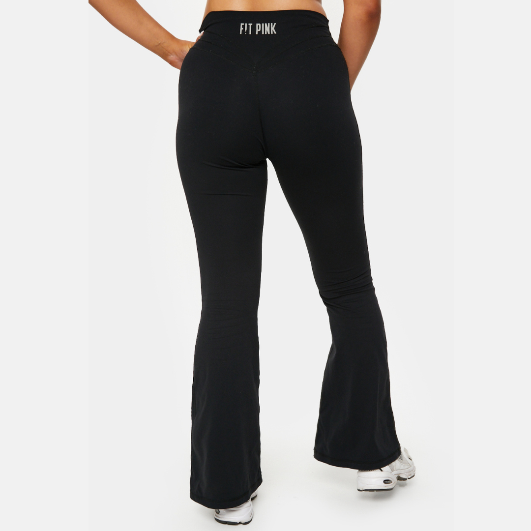 FIT PINK High Waisted Flared Leggings - Black