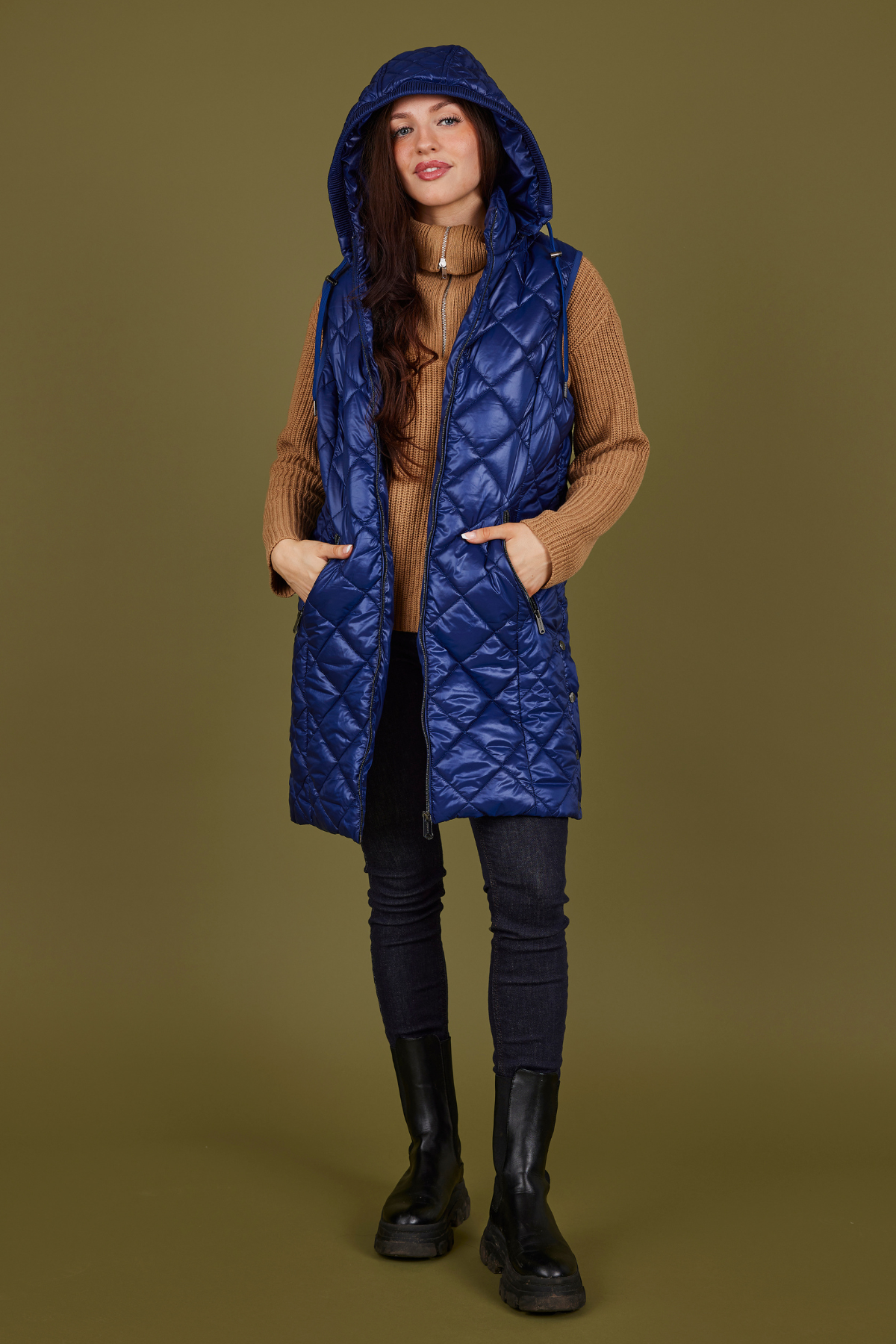 NORMANN Long Quilted Gilet - Blue
