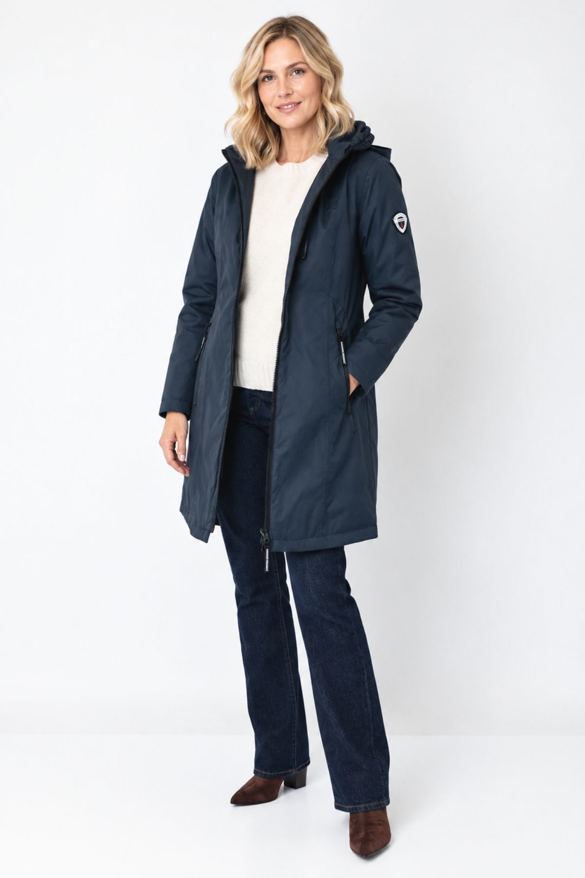 NORMANN Water Repellent Hooded Long Jacket - Navy