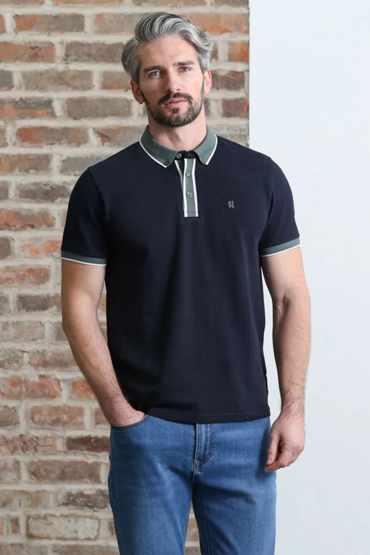 KENROW Omar Contrast Polo - Navy