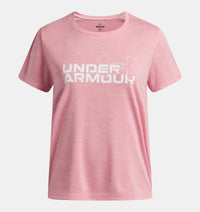 UNDER ARMOUR Girl's Tech Twist Wordmark Logo T-Shirt - Pink