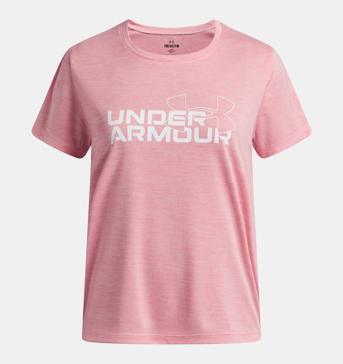 UNDER ARMOUR Girl's Tech Twist Wordmark Logo T-Shirt - Pink