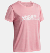 UNDER ARMOUR Girl's Tech Twist Wordmark Logo T-Shirt - Pink