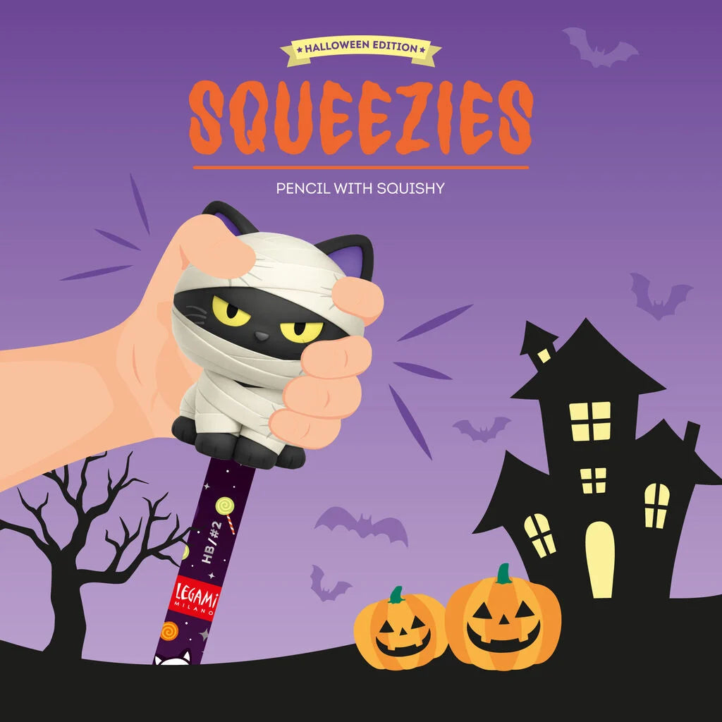 SQUELEGAMI Pencil with Halloween Squishy Mummy Cat "Nine Lives Later" - Squeezies