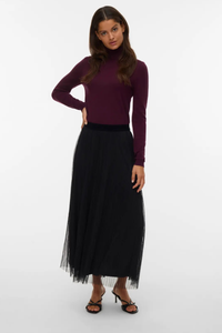 VERO MODA Pearl Mid Waist Long Sheer Skirt - Black