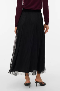 VERO MODA Pearl Mid Waist Long Sheer Skirt - Black