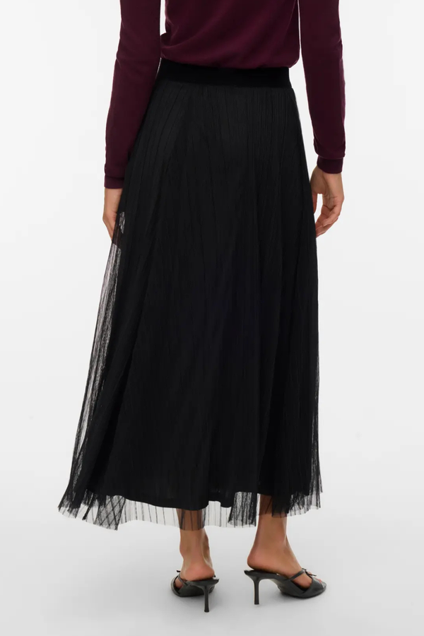VERO MODA Pearl Mid Waist Long Sheer Skirt - Black