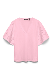 VERO MODA Villa Short Sleeve V-Neck Top - Pink