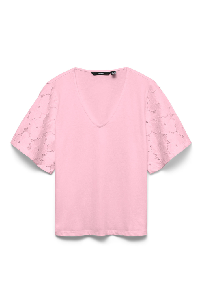 VERO MODA Villa Short Sleeve V-Neck Top - Pink