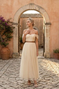 COPE CLOTHING Diane Powder Satin Ribbon Dress - Cream