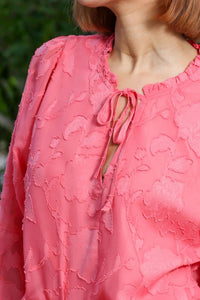 RANT & RAVE Primrose Floral Jacquard Blouse - Coral