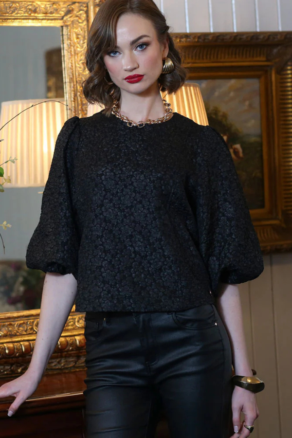 RANT & RAVE Quinn Brocade Detail Top - Black