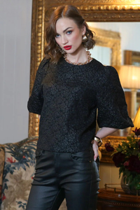 RANT & RAVE Quinn Brocade Detail Top - Black