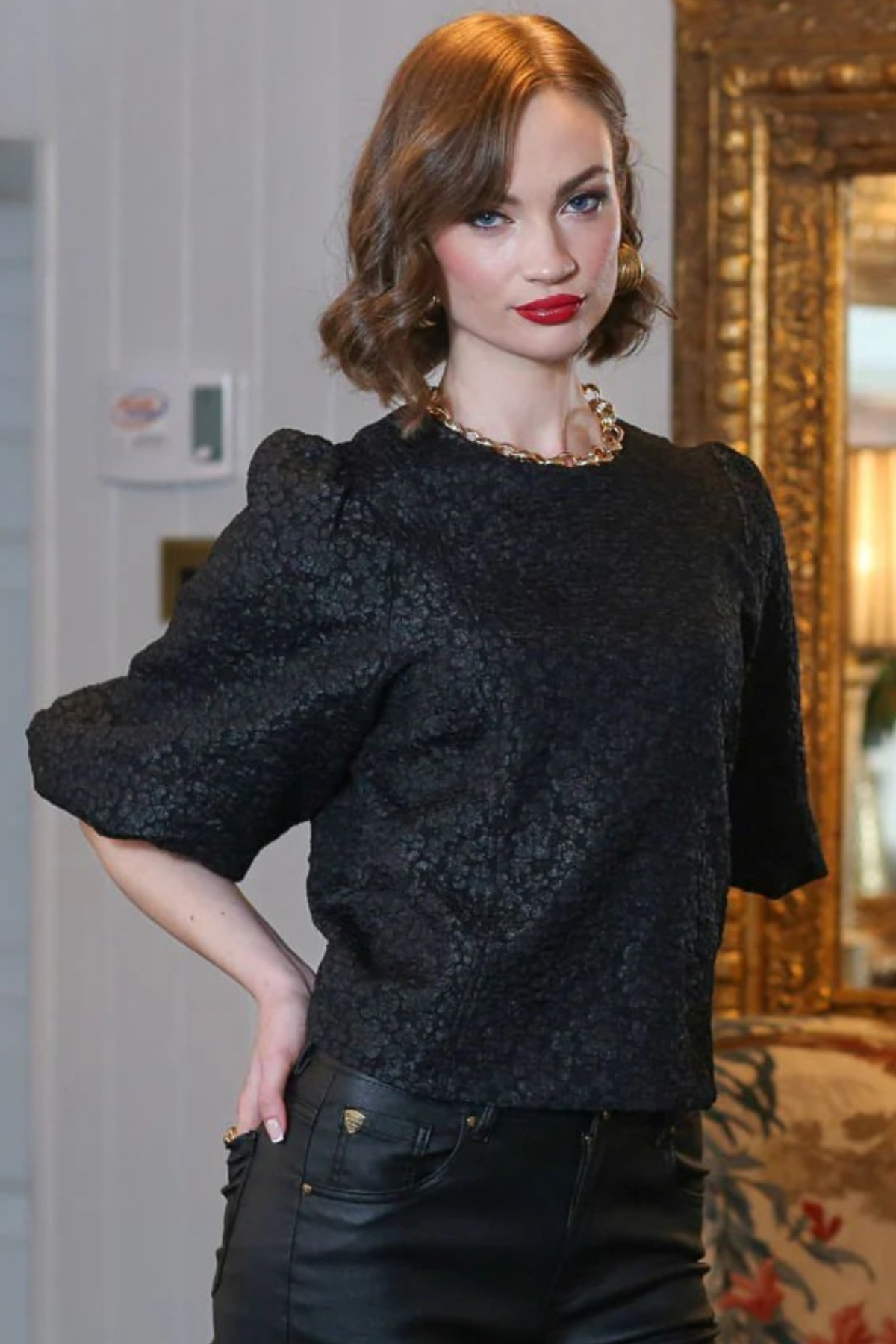 RANT & RAVE Quinn Brocade Detail Top - Black