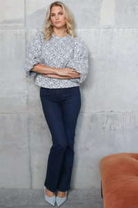 RANT & RAVE Quinn Brocade Detail Top - Ice Blue