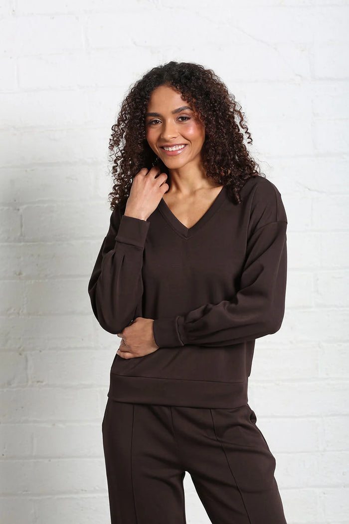 RELAX & RENEW Elara V-Neck Sweatshirt - Brown