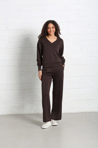 RELAX & RENEW Elara V-Neck Sweatshirt - Brown