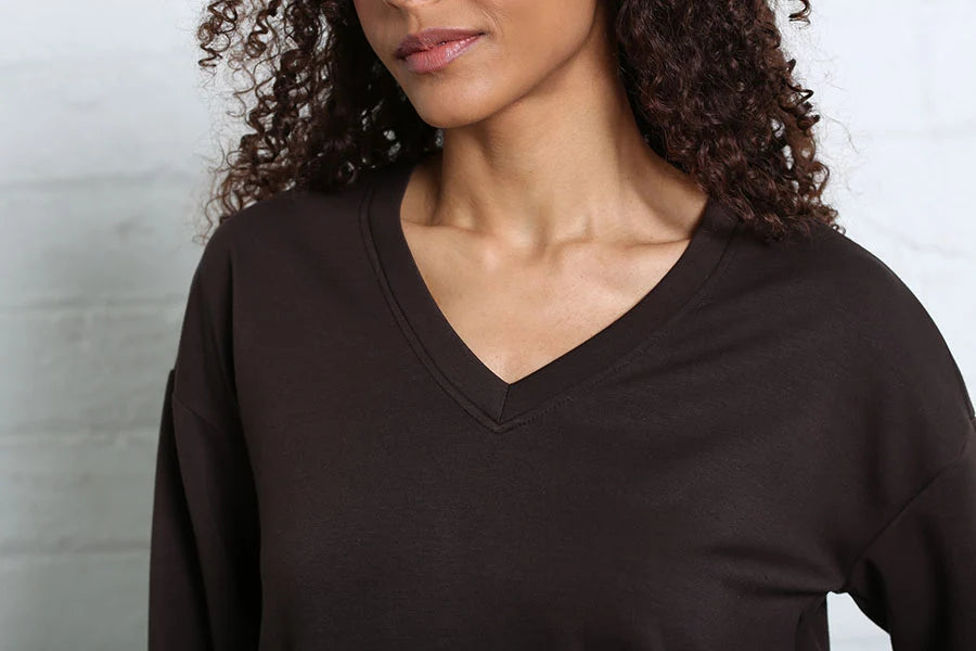 RELAX & RENEW Elara V-Neck Sweatshirt - Brown