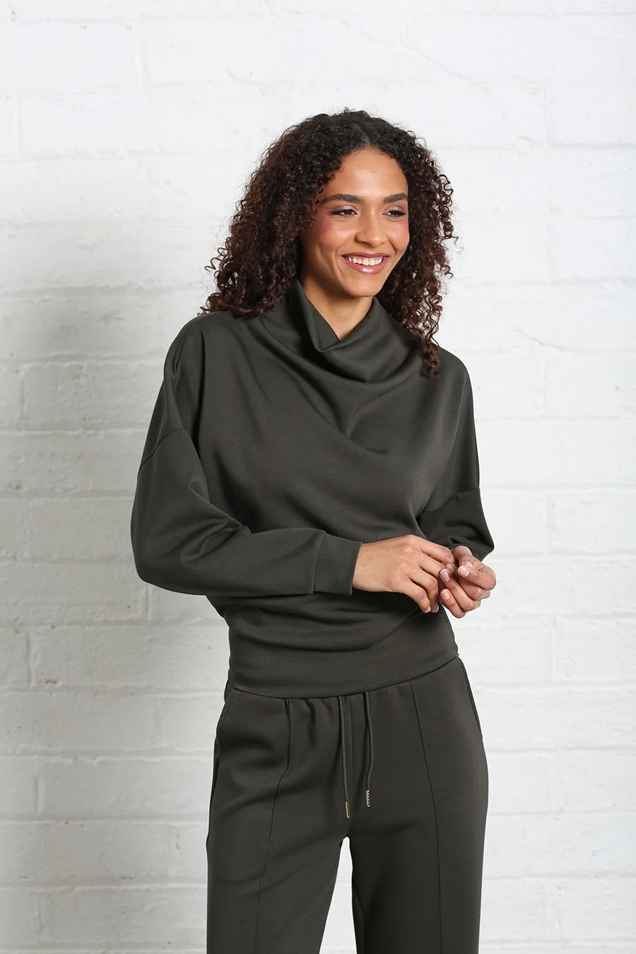 RELAX & RENEW Sable Cowl Neck Top - Khaki