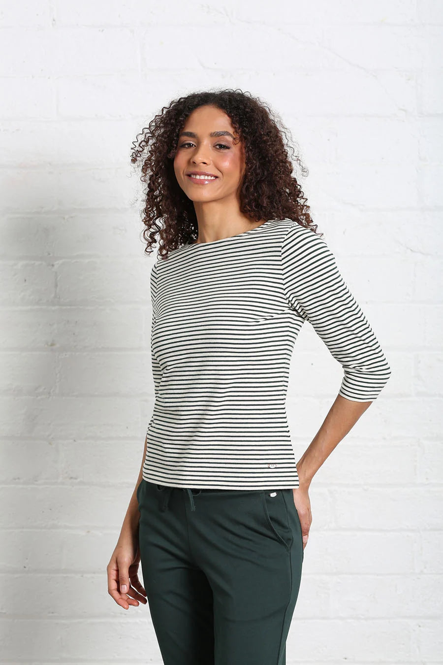 RELAX & RENEW Paloma Green Stripe 3/4 Sleeve Top