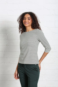 RELAX & RENEW Paloma Green Stripe 3/4 Sleeve Top