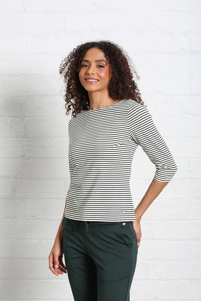 RELAX & RENEW Paloma Green Stripe 3/4 Sleeve Top