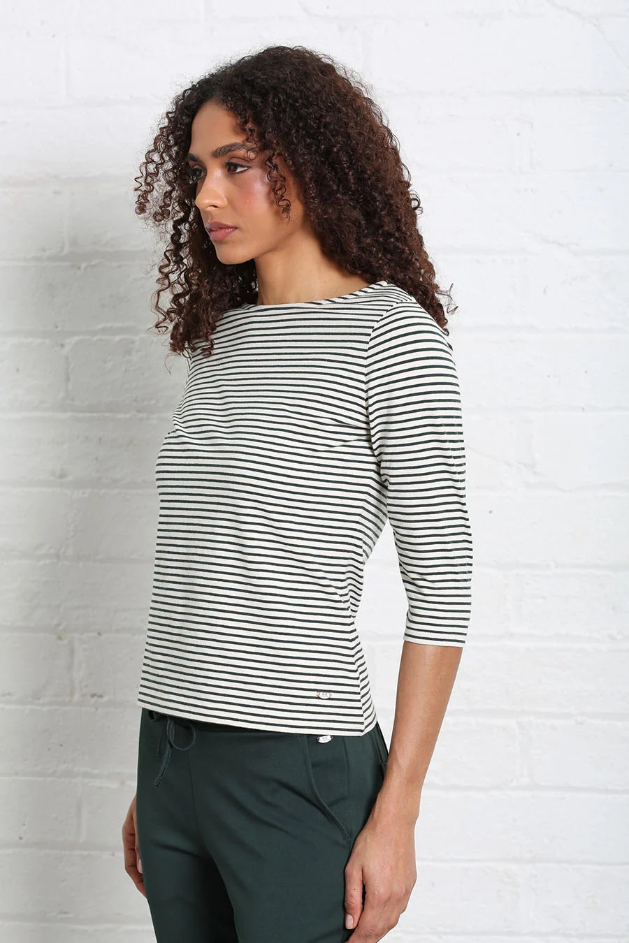 RELAX & RENEW Paloma Green Stripe 3/4 Sleeve Top