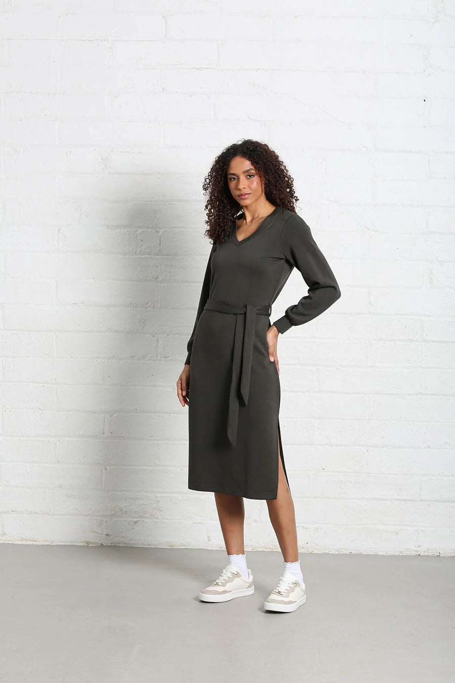 RELAX & RENEW Celia Long Sleeve Dress - Khaki