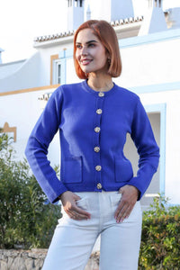 RANT & RAVE Chantelle Gold Button Cardigan - Blue