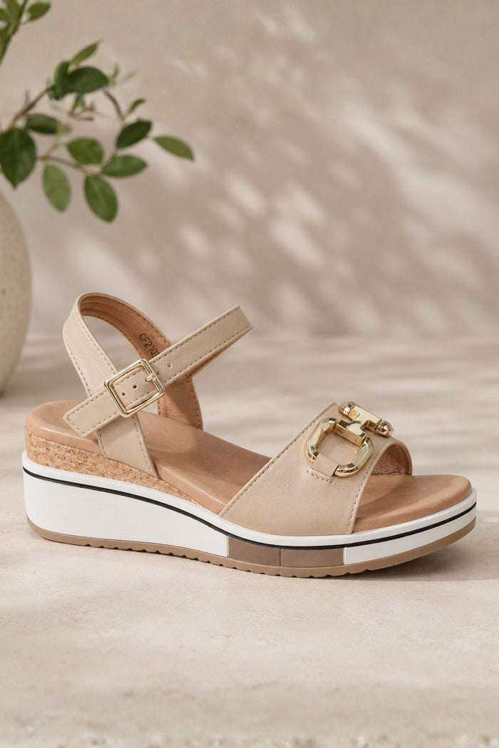 REDZ Gold Detail Wedge Sandal - Natural