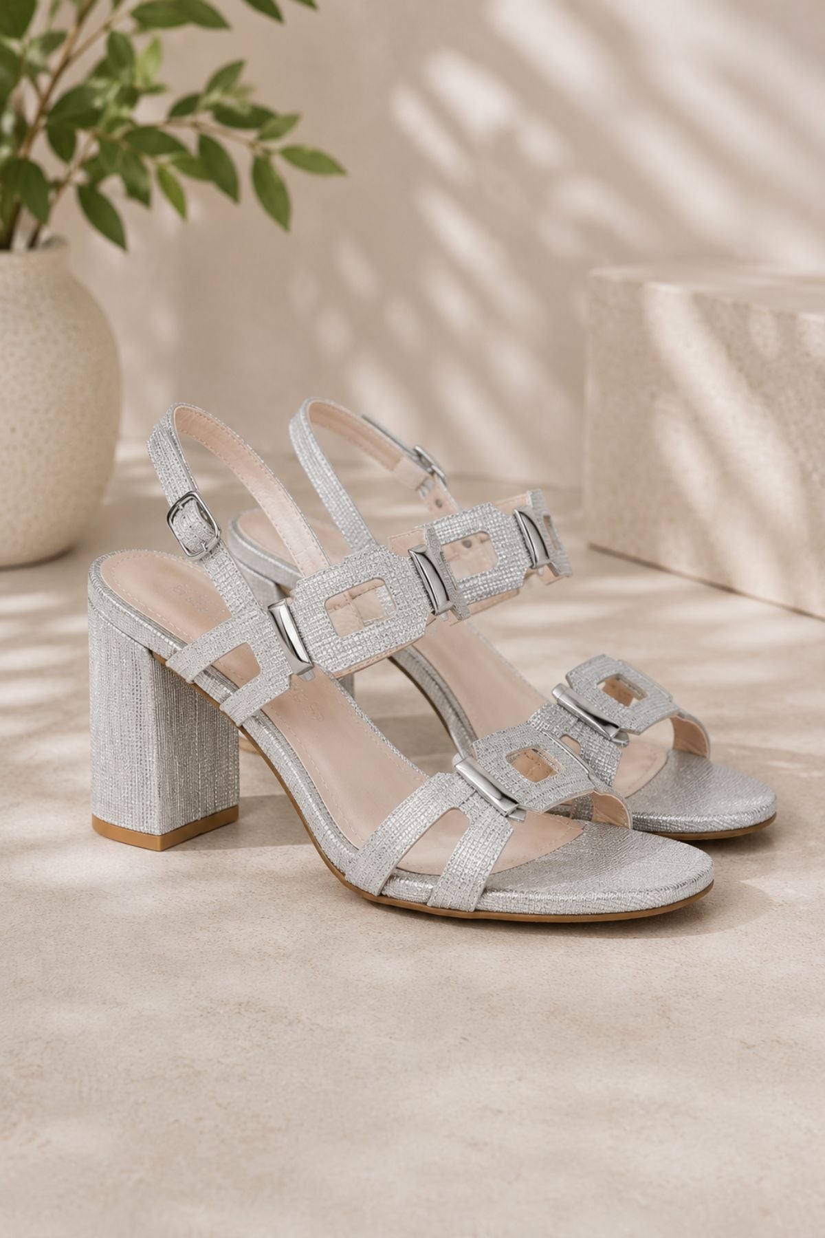 REDZ Strappy Block Heel Sandal - Silver