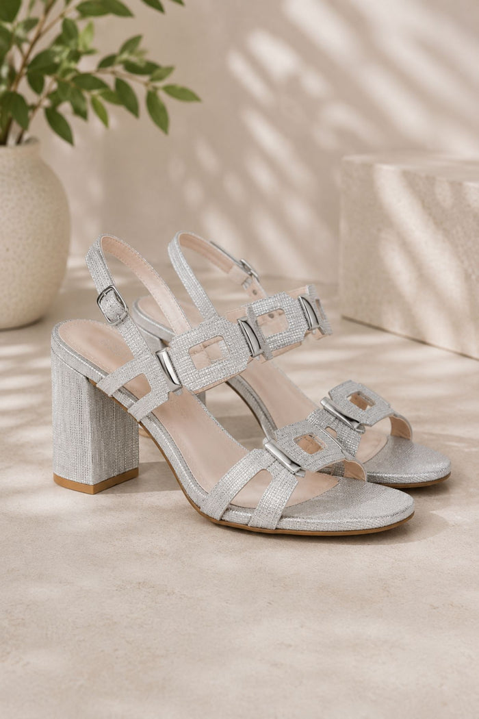 REDZ Strappy Block Heel Sandal - Silver
