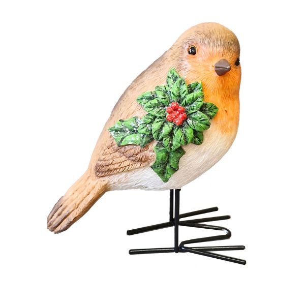 WGP Robin with Holly and Metal Legs Figurine 9cm