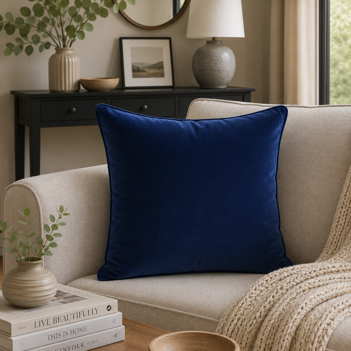 FULLSHIRE Velvet Piped Cushion - Royal Blue 43x43cm