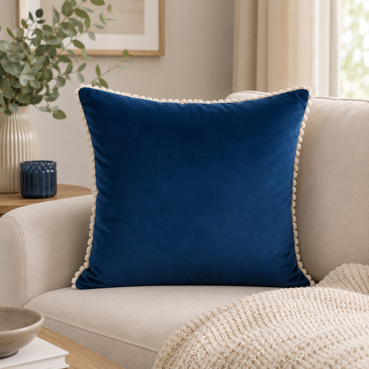 FULLSHIRE Bobble Velvet Cushion - Blue 43x43cm