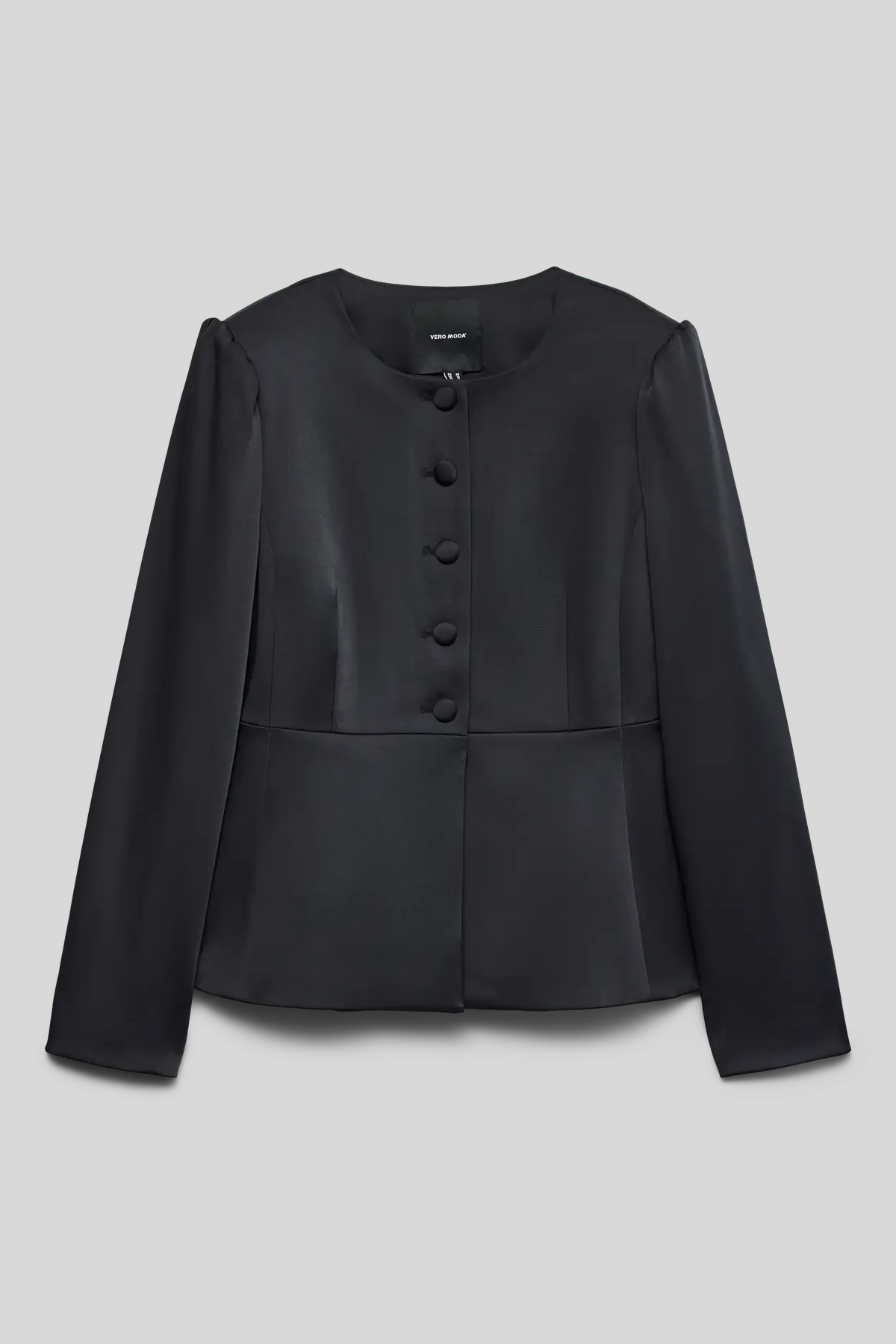 VERO MODA Sabia Fitted Peplum Satin Blazer - Black