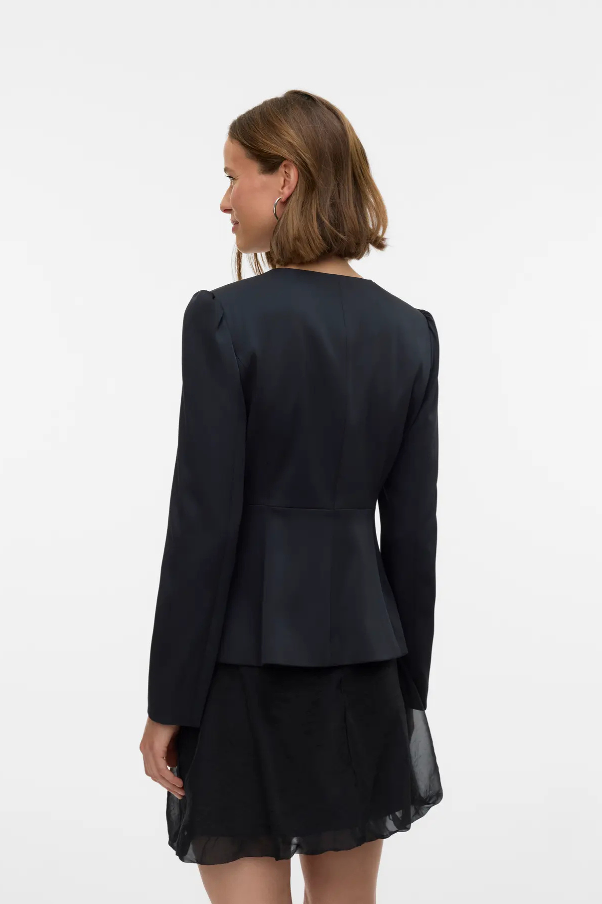 VERO MODA Sabia Fitted Peplum Satin Blazer - Black
