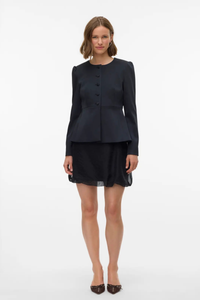 VERO MODA Sabia Fitted Peplum Satin Blazer - Black