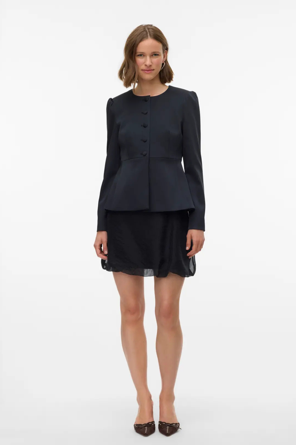VERO MODA Sabia Fitted Peplum Satin Blazer - Black