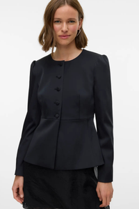 VERO MODA Sabia Fitted Peplum Satin Blazer - Black