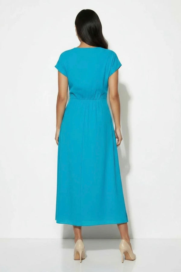 SAINT MAINE Wrap Short Sleeve Midi Dress - Blue