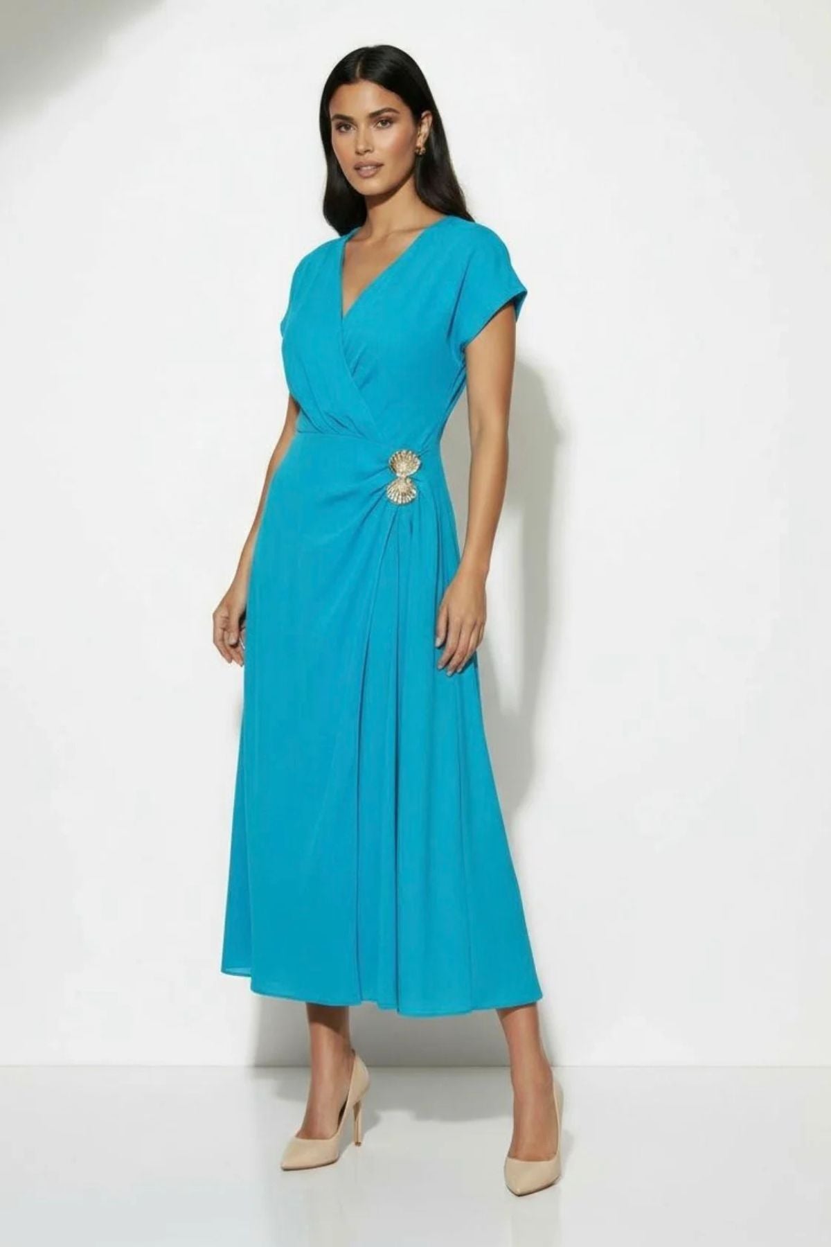 SAINT MAINE Wrap Short Sleeve Midi Dress - Blue