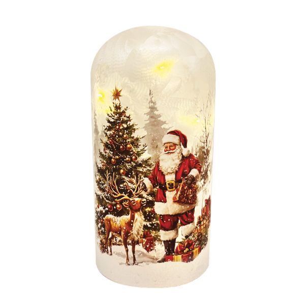 WGP Santa & Reindeers Christmas scene Glass Dome Lantern 23cm