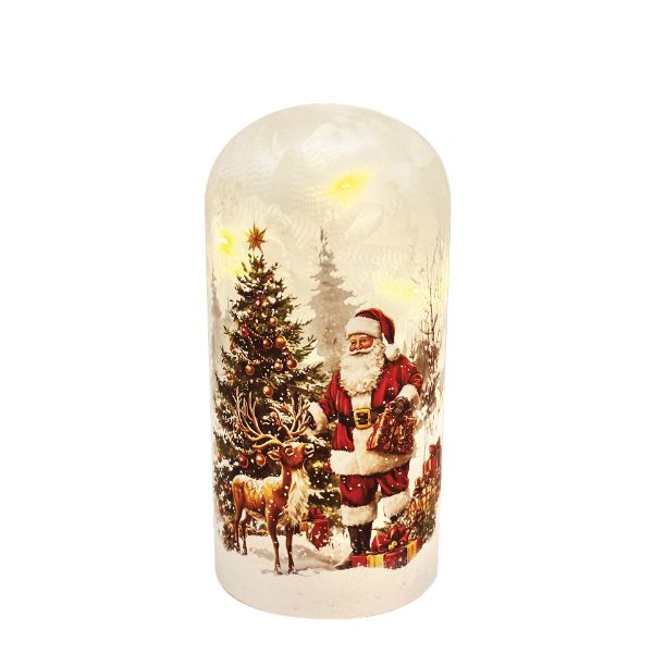 WGP Santa & Reindeers Christmas scene Small Glass Dome Lantern 18cm