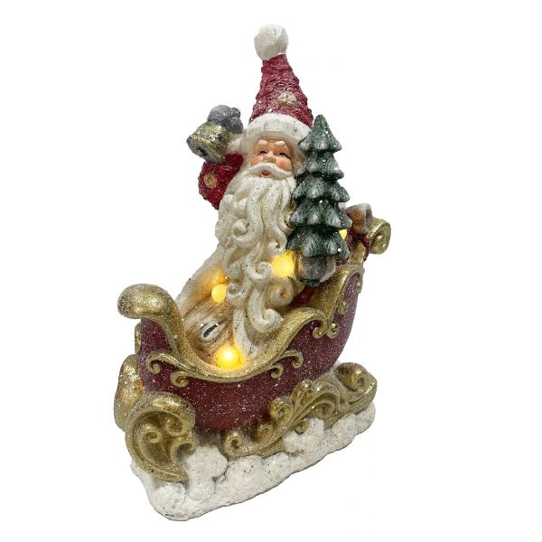 WGP Light-Up Santa in Sleigh Christmas Ornament 32x44cm – Red & Gold
