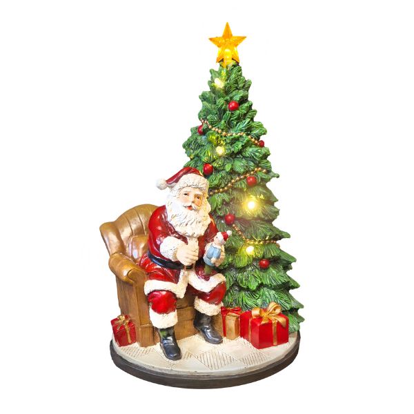 WGP Santa Sitting beside a Christmas Tree LED Figurine 30cm