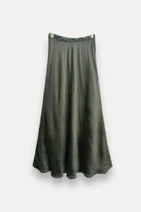 COPE CLOTHING Flowy Satin Long Skirt - Khaki